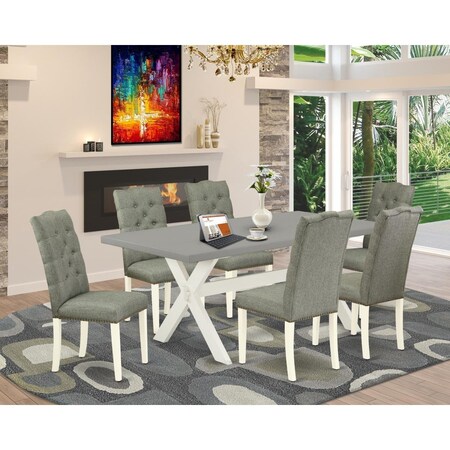 East West Furniture 7 Piece X-Style Kitchen Dining Room Set - Linen White X097EL207-7